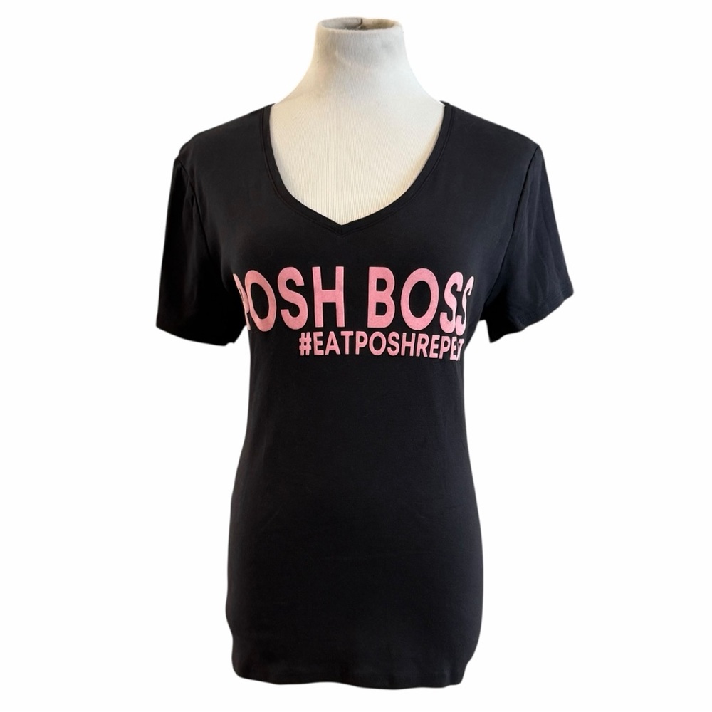 Handmade Upcycled Croft & Barrow Black & Pink POSH BOSS Graphic Tee - Size Large